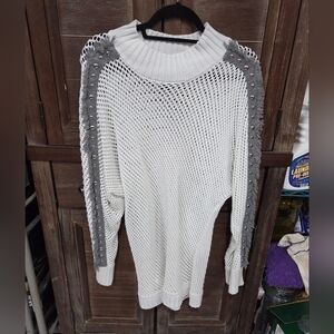 Ashley Stewart Women's Plus Size See Thru Sweater Silver Studs Size 2X Ivory